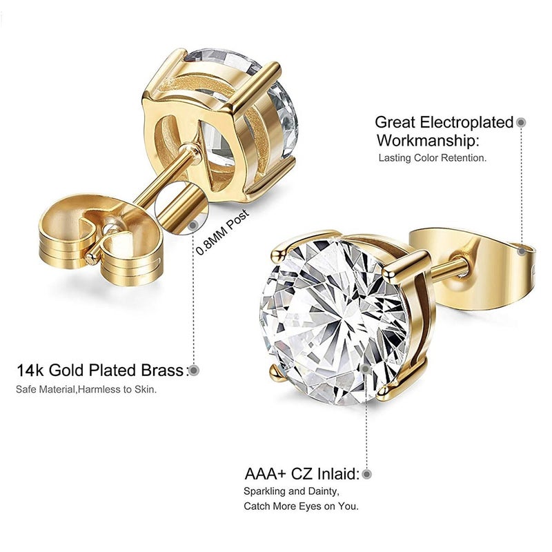 Kainier Women 's 5 Pairs 14K Gold Plated CZ Stud Earrings Simulated Diamond Round Cubic Zirconia Hypoallergenic Ear Stud Set(5 Pairs) - Image 5